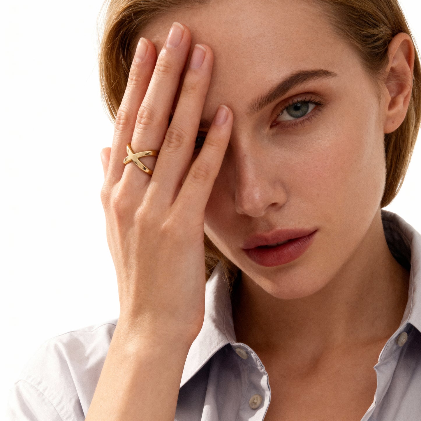 CRISS CROSS RING WITH INNER BAND LOGO