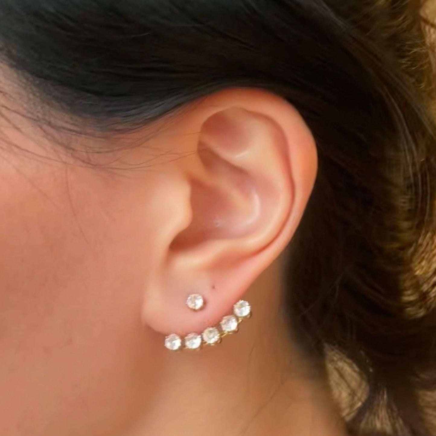 TWO PIECE CZ STONE FRAME EARRINGS