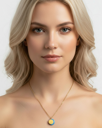 GOLD DISC + TURQUOISE DOUBLE PENDANT NECKLACE