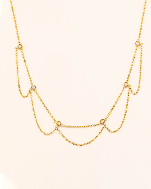 NECKLACE WITH GOLD LOOPS LINKED BY CZ BEZEL