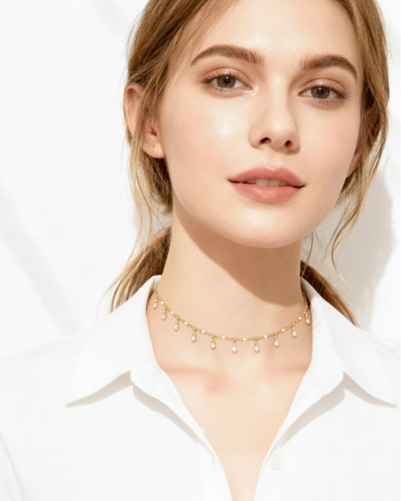 SHAKER CHOKER WITH DIAMOND SIMULANT STONES