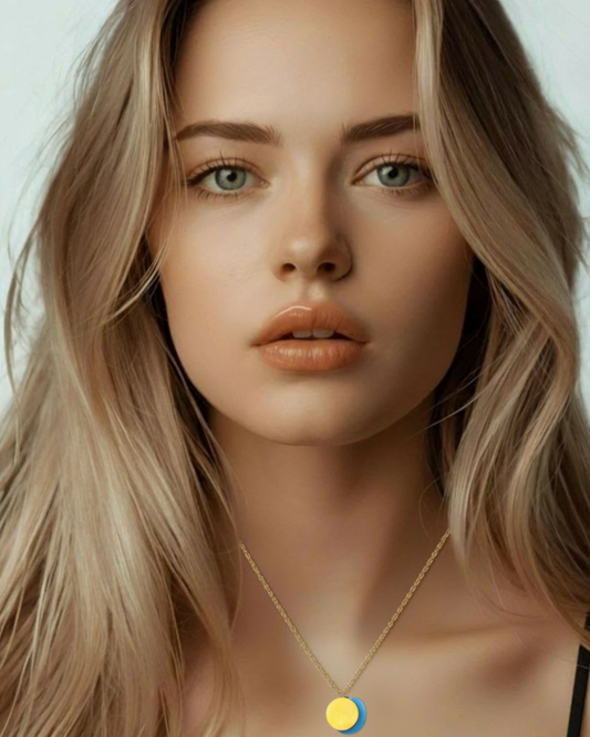 GOLD DISC + TURQUOISE DOUBLE PENDANT NECKLACE