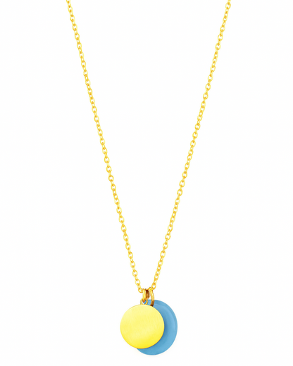GOLD DISC + TURQUOISE DOUBLE PENDANT NECKLACE