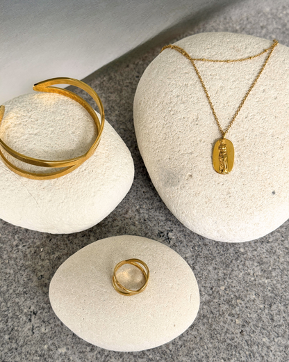 CRISS CROSS RING WITH INNER BAND LOGO