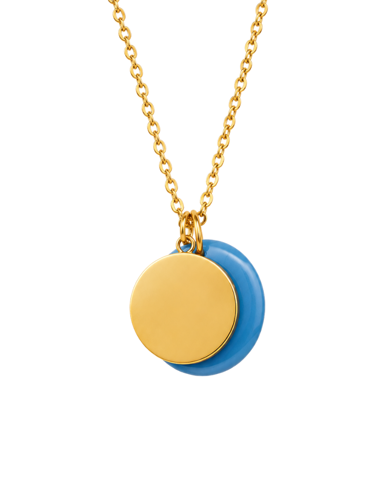 GOLD DISC + TURQUOISE DOUBLE PENDANT NECKLACE
