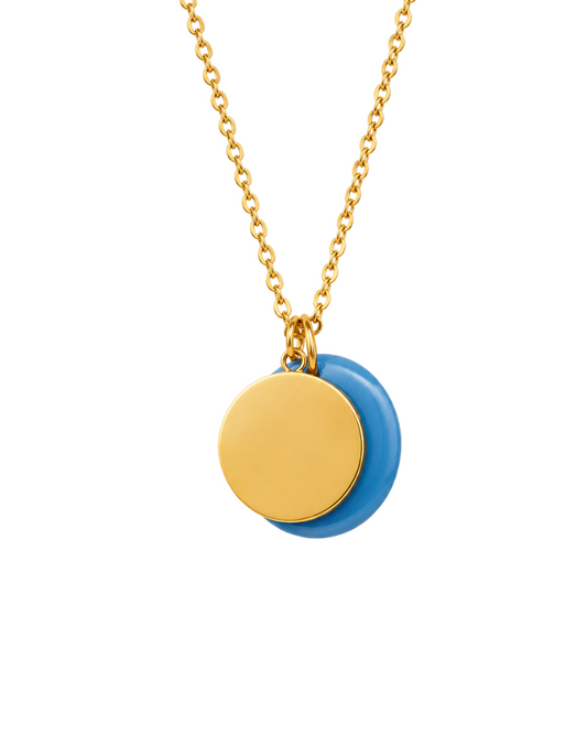 GOLD DISC + TURQUOISE DOUBLE PENDANT NECKLACE